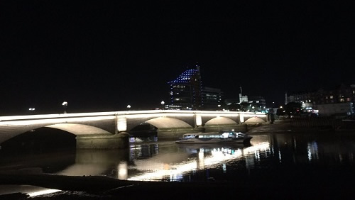 Putney Bridge lit up at night