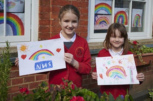 Brackenbury Primary pupils show off rainbows for the NHS