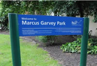 Sign in Marcus Garvey Park, London W14