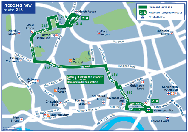 Map showing new bus service in Hammersmith