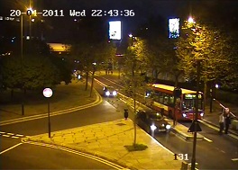 Bus driver breaking Hammersmith Bridge barrier at night