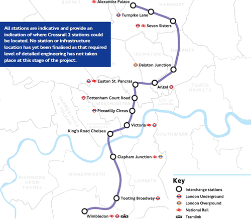 Possible route for Crossrail 2
