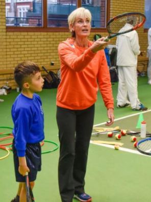 Judy Murray at Queen's Club with local children